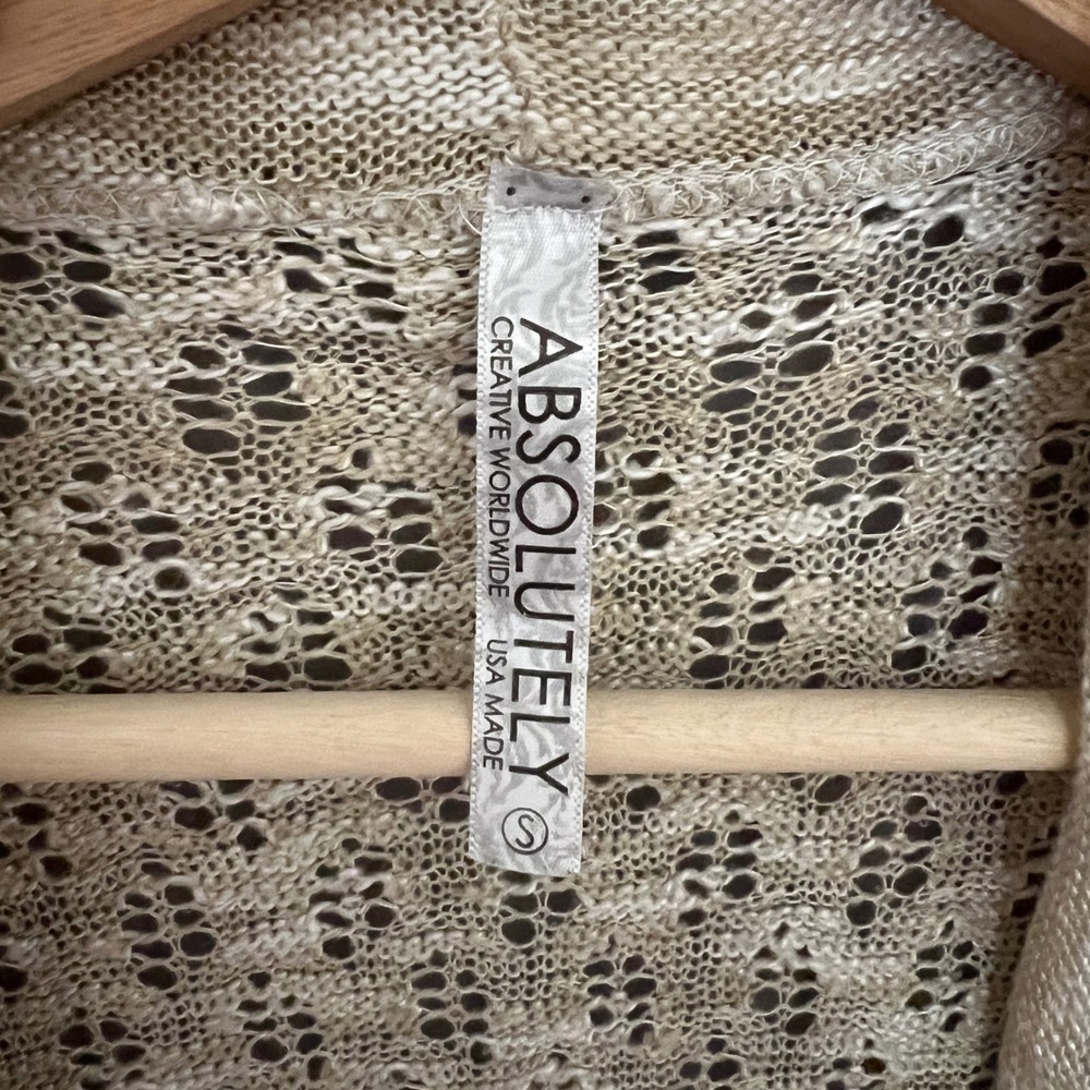 Absolutely Cardigan Open Front Knit Ruffle Hem 3/4 Sleeve Beige Size S - Picture 4 of 6